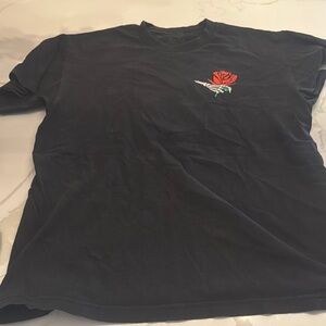 Black T-Shirt with Red Rose Embroidery